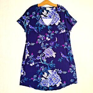 Soma Blue Floral Stretch Nightshirt Nightgown Soft Night Pajama Woman's Large L